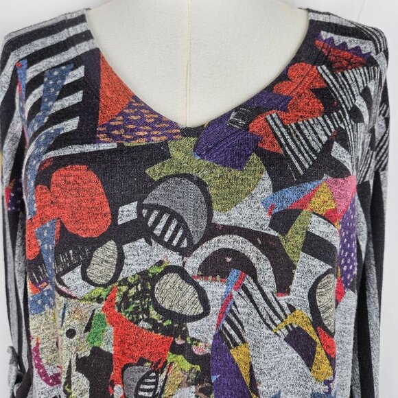 Inoah Top Sz Medium Abstract Long Sleeve Maximalist Artsy Gray Dopamine - Picture 3 of 8